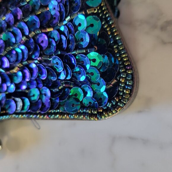 mg Collection Green & Blue Beaded and Sequined Peacock Evening Clutch - Picture 6 of 11